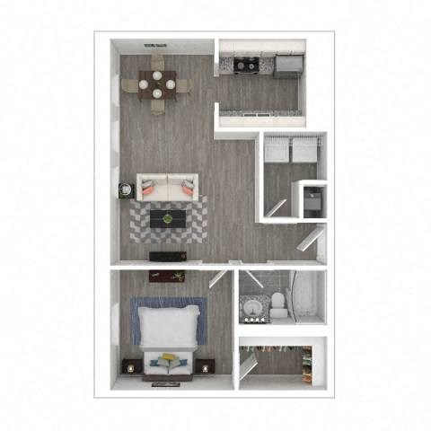 Floor plan for 1 bed, 1 bath, 625 sqft